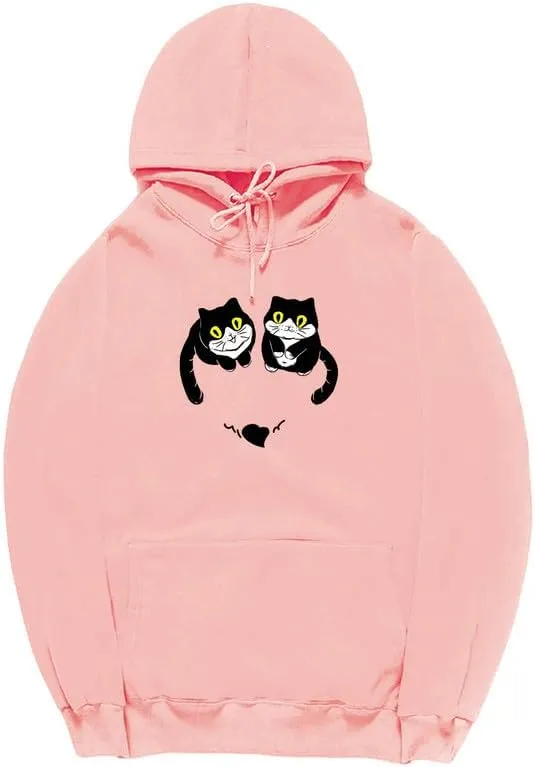 CORIRESHA Teen Cute Cat Hoodie Long Sleeve Drawstring Kangaroo Pocket Heart Sweatshirt