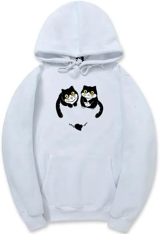 CORIRESHA Teen Cute Cat Hoodie Long Sleeve Drawstring Kangaroo Pocket Heart Sweatshirt