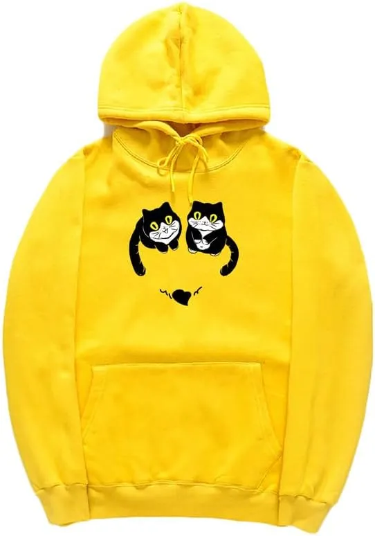 CORIRESHA Teen Cute Cat Hoodie Long Sleeve Drawstring Kangaroo Pocket Heart Sweatshirt