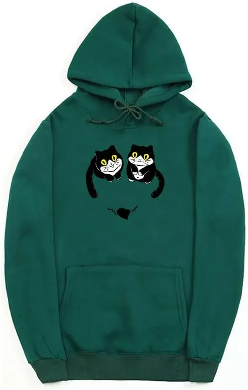 CORIRESHA Teen Cute Cat Hoodie Long Sleeve Drawstring Kangaroo Pocket Heart Sweatshirt