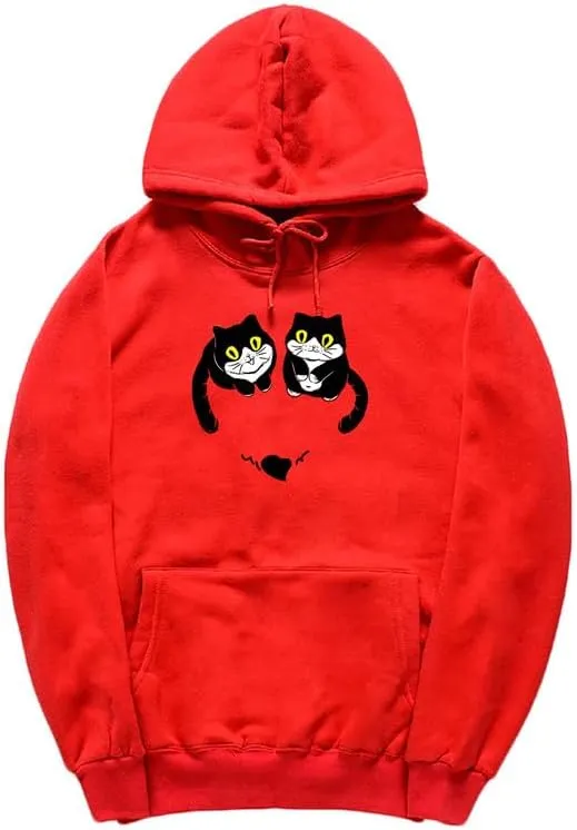 CORIRESHA Teen Cute Cat Hoodie Long Sleeve Drawstring Kangaroo Pocket Heart Sweatshirt