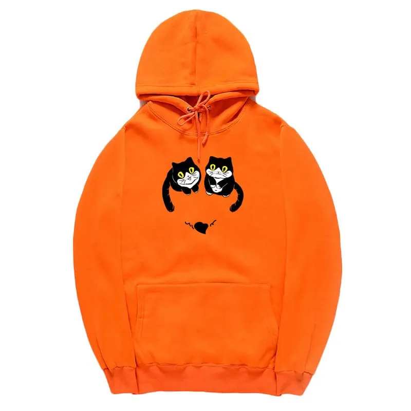 CORIRESHA Teen Cute Cat Hoodie Long Sleeve Drawstring Kangaroo Pocket Heart Sweatshirt