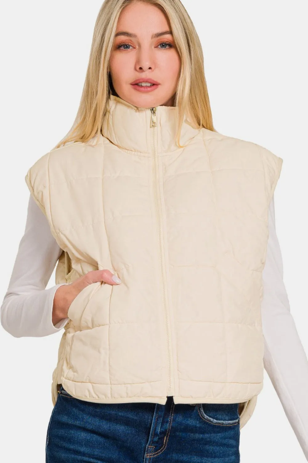 Cropped Puffer Vest with Pockets