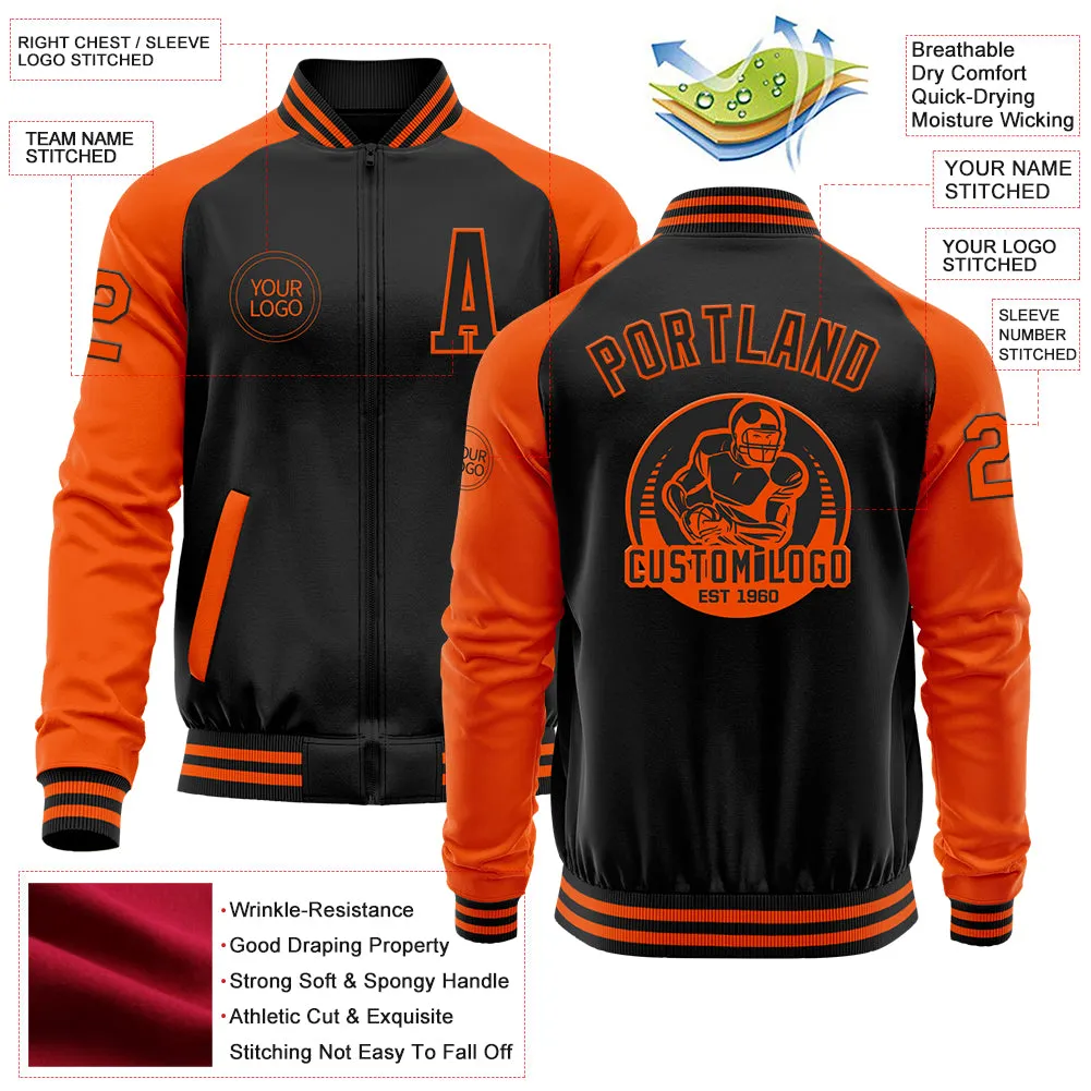 Custom Black Orange Bomber Varsity Letterman Two Tone Zipper Jacket