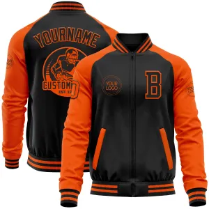 Custom Black Orange Bomber Varsity Letterman Two Tone Zipper Jacket