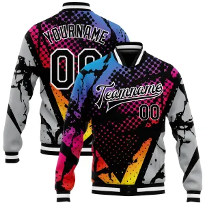 Custom Figure Black-Gray 3D Bomber Full-Snap Varsity Letterman Jacket