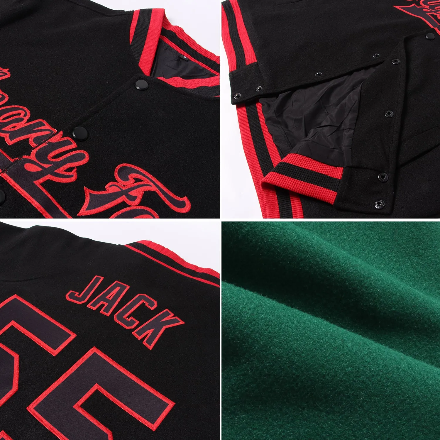 Custom Kelly Green Crimson-White Bomber Full-Snap Varsity Letterman Two Tone Jacket