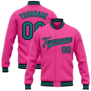 Custom Pink Teal-Black Bomber Full-Snap Varsity Letterman Jacket