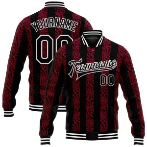 Custom Red Black-White 3D Pattern Design Bomber Full-Snap Varsity Letterman Jacket