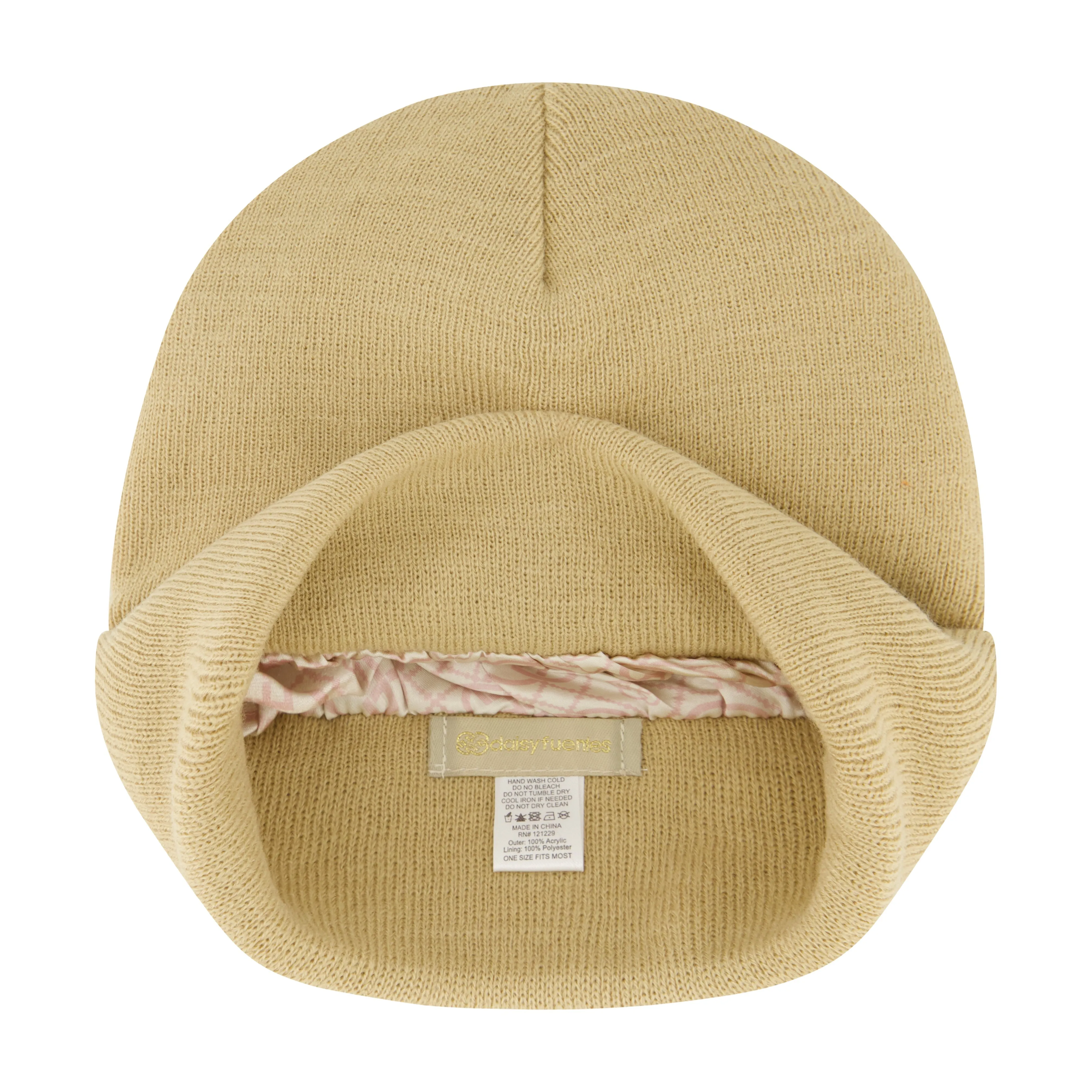 Daisy Fuentes Women's Printed Satin Lined Basic Cuffed Beanie with Signature Logo Woven Loop Label