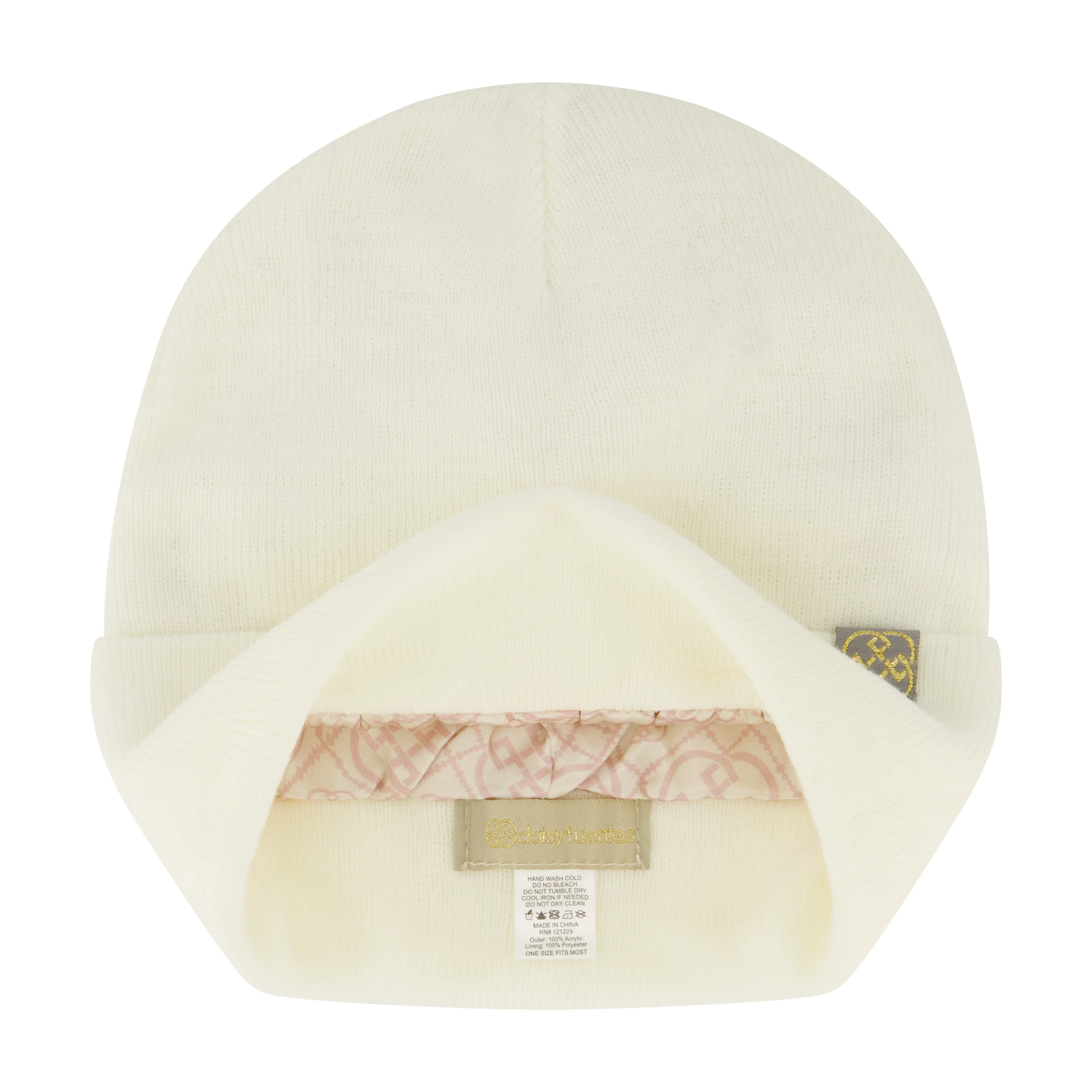 Daisy Fuentes Women's Printed Satin Lined Basic Cuffed Beanie with Signature Logo Woven Loop Label