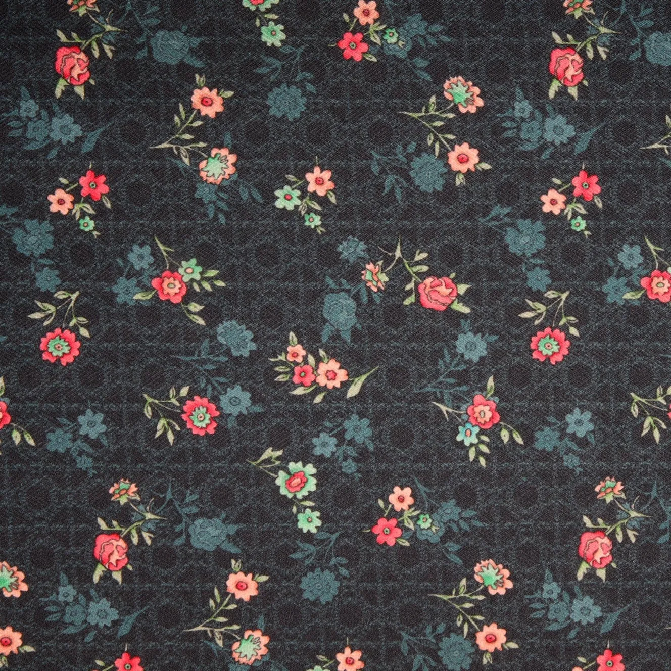 Dark Blue Floral Print Semi Cotton Fabric