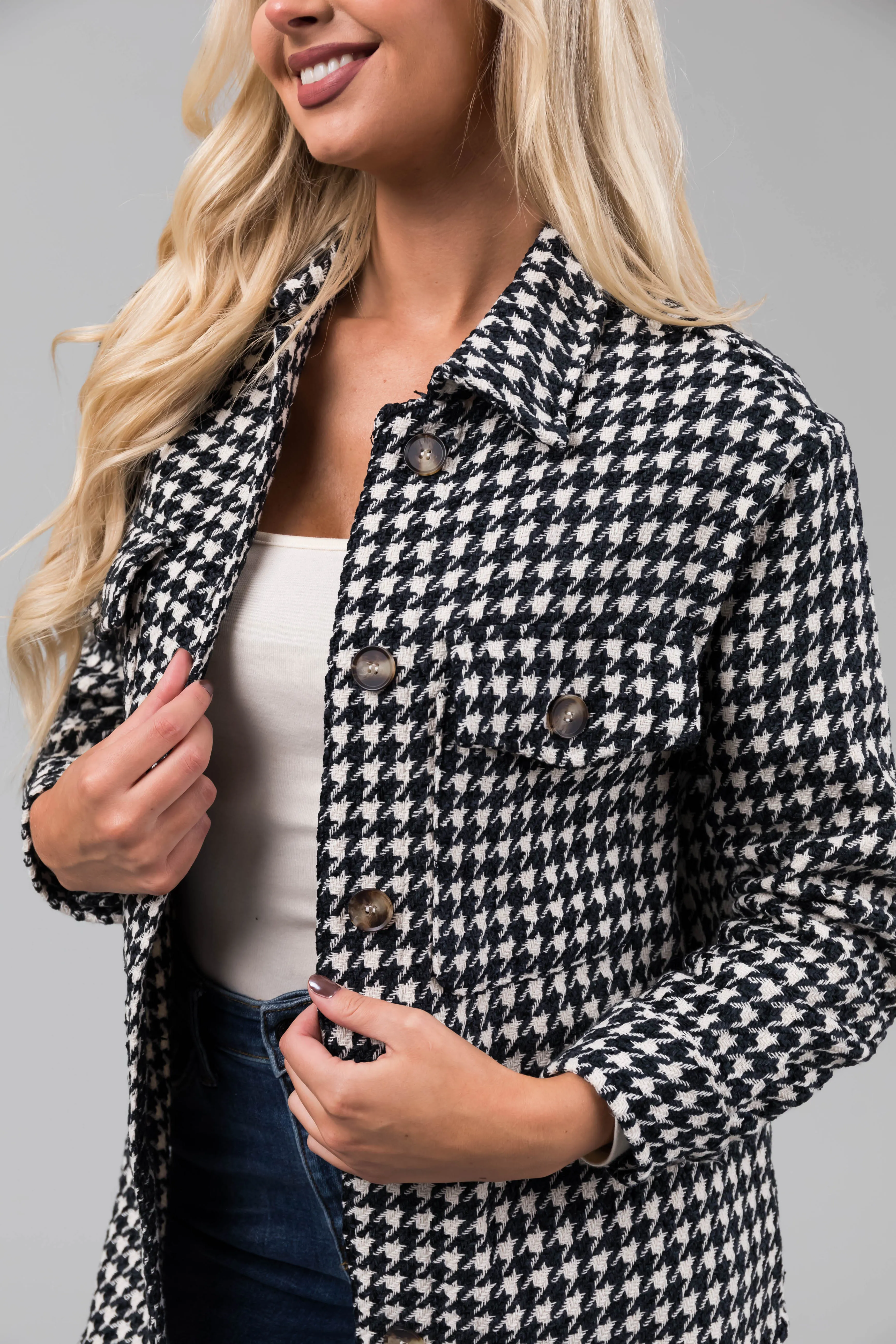 Dark Spruce and Cream Houndstooth Shacket