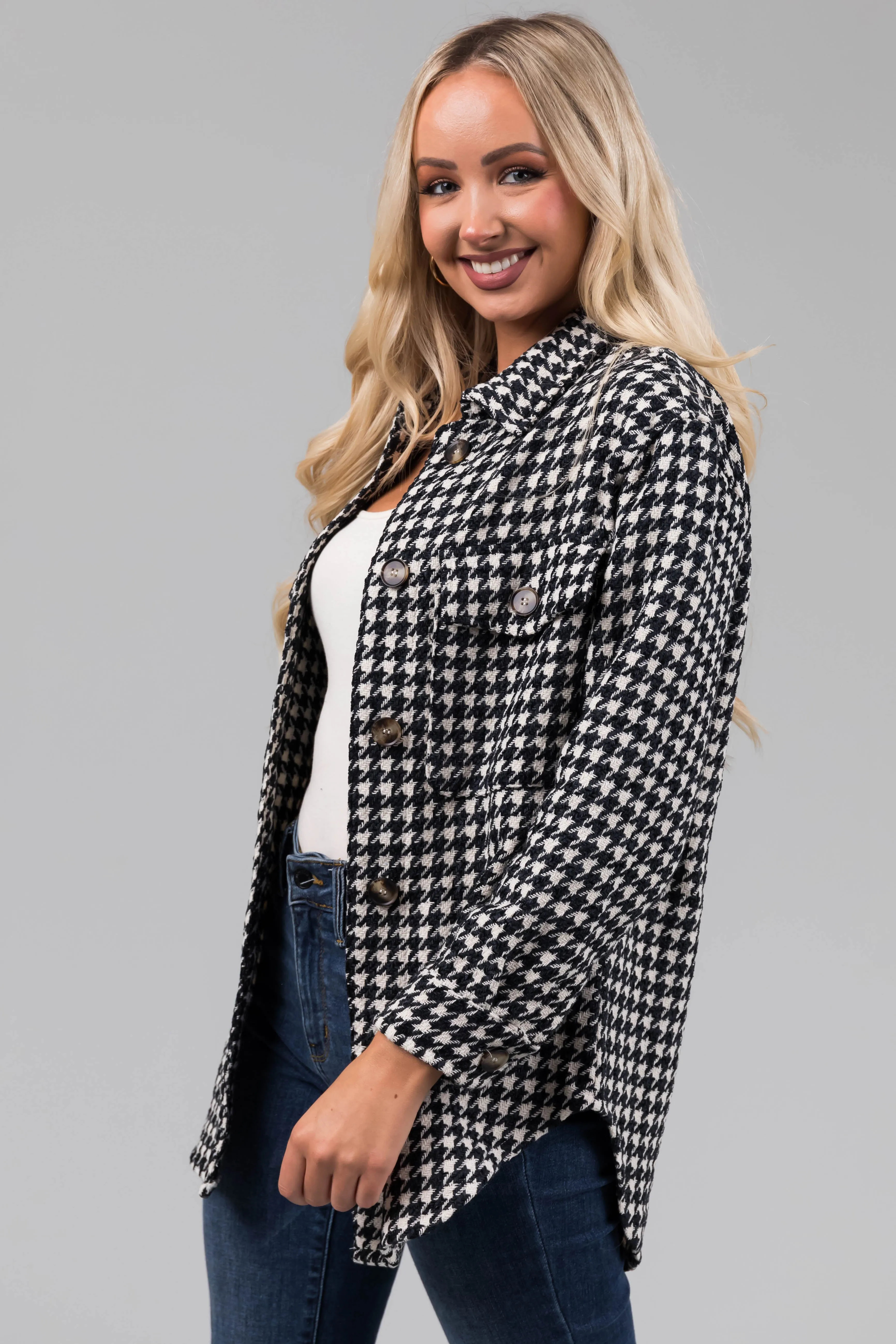 Dark Spruce and Cream Houndstooth Shacket