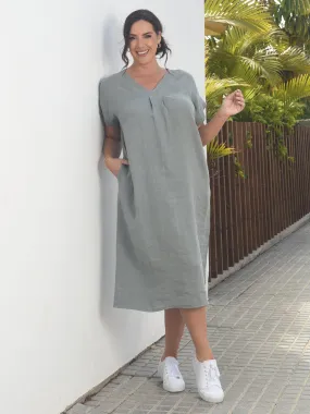 Dasha Fine Linen Dress - Grey