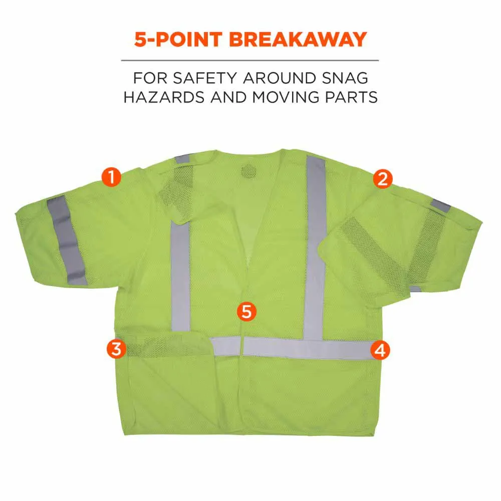 Ergodyne 23053 8315BA S/M Lime Hi Vis Breakaway Safety Vest HL