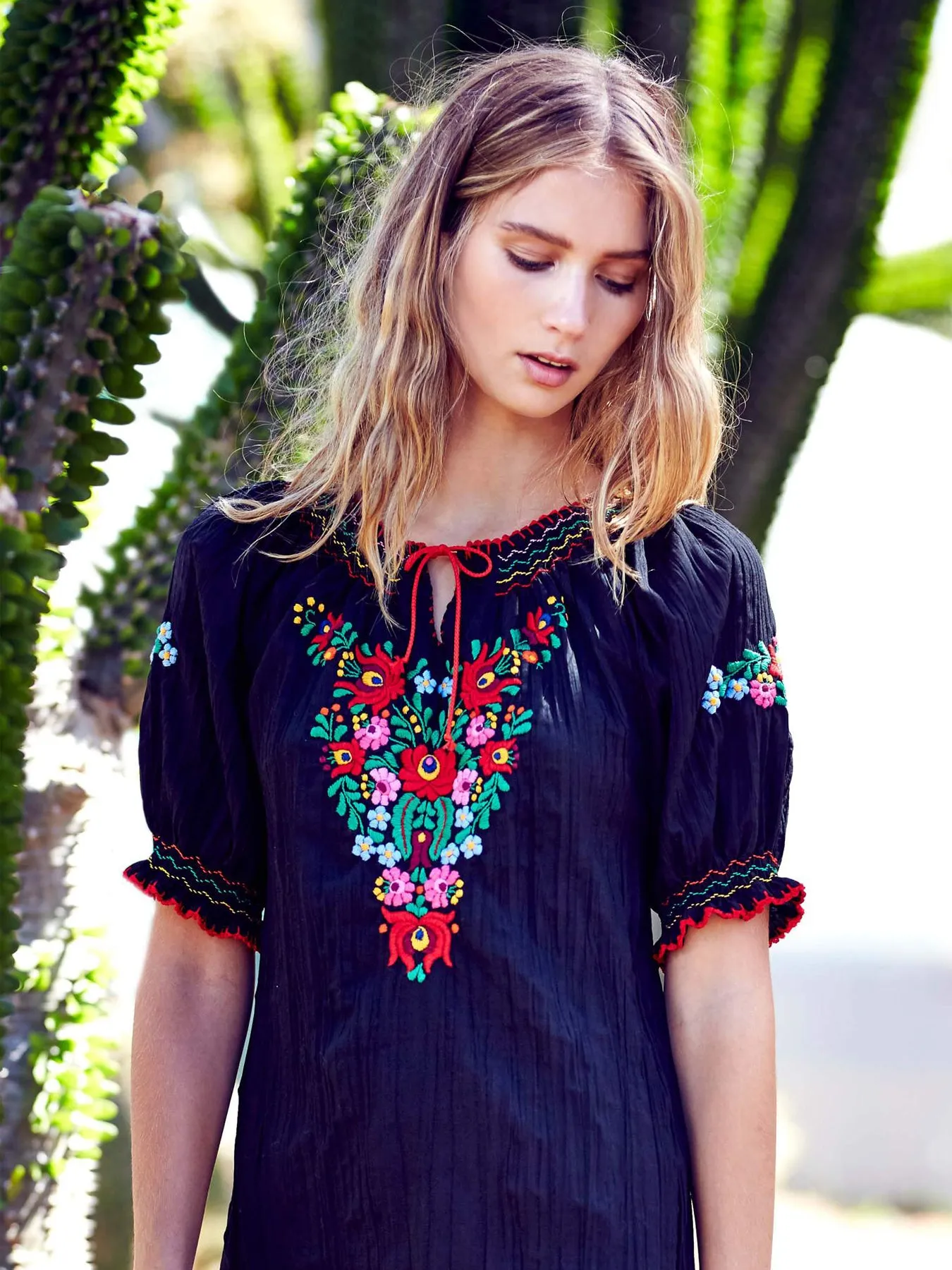 Eva Embroidered Dress, Black