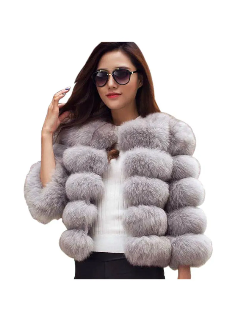 Faux Fur Coat Elegant Thick Warm Outerwear Fake Fur Jacket