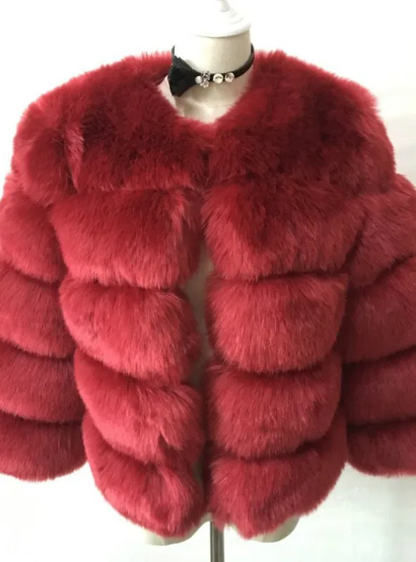 Faux Fur Coat Elegant Thick Warm Outerwear Fake Fur Jacket