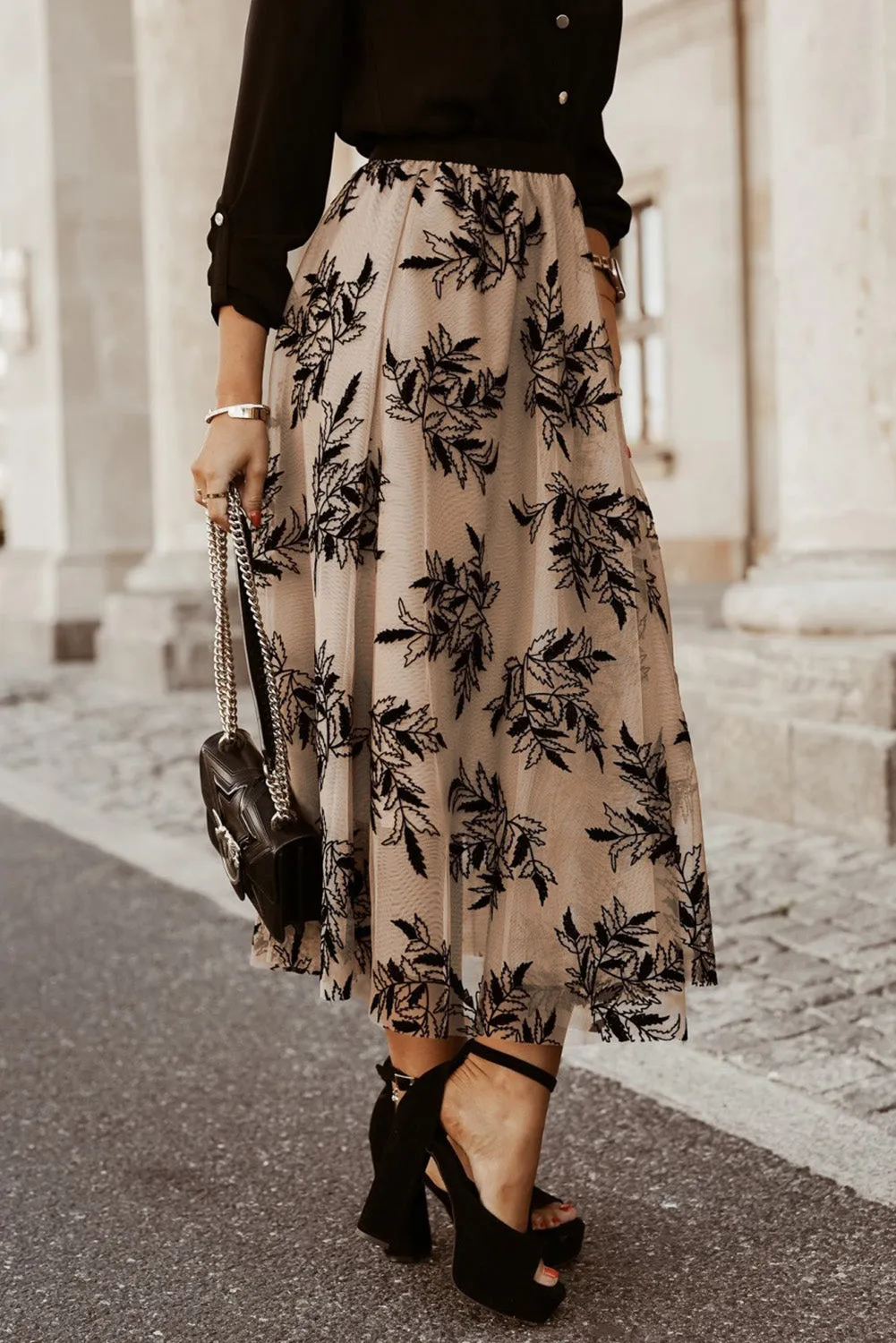 Floral Embroidered Mesh Maxi Skirt