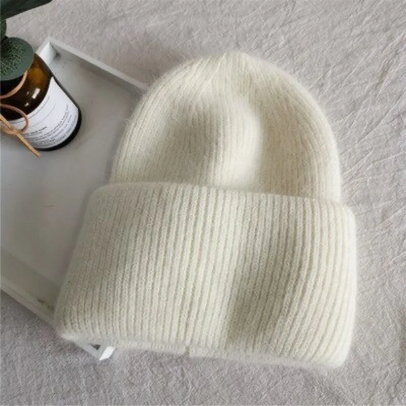 Fluffy Plain Knit Pastel Color Winter Beanie Hats