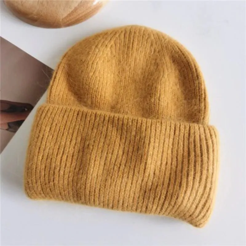 Fluffy Plain Knit Pastel Color Winter Beanie Hats