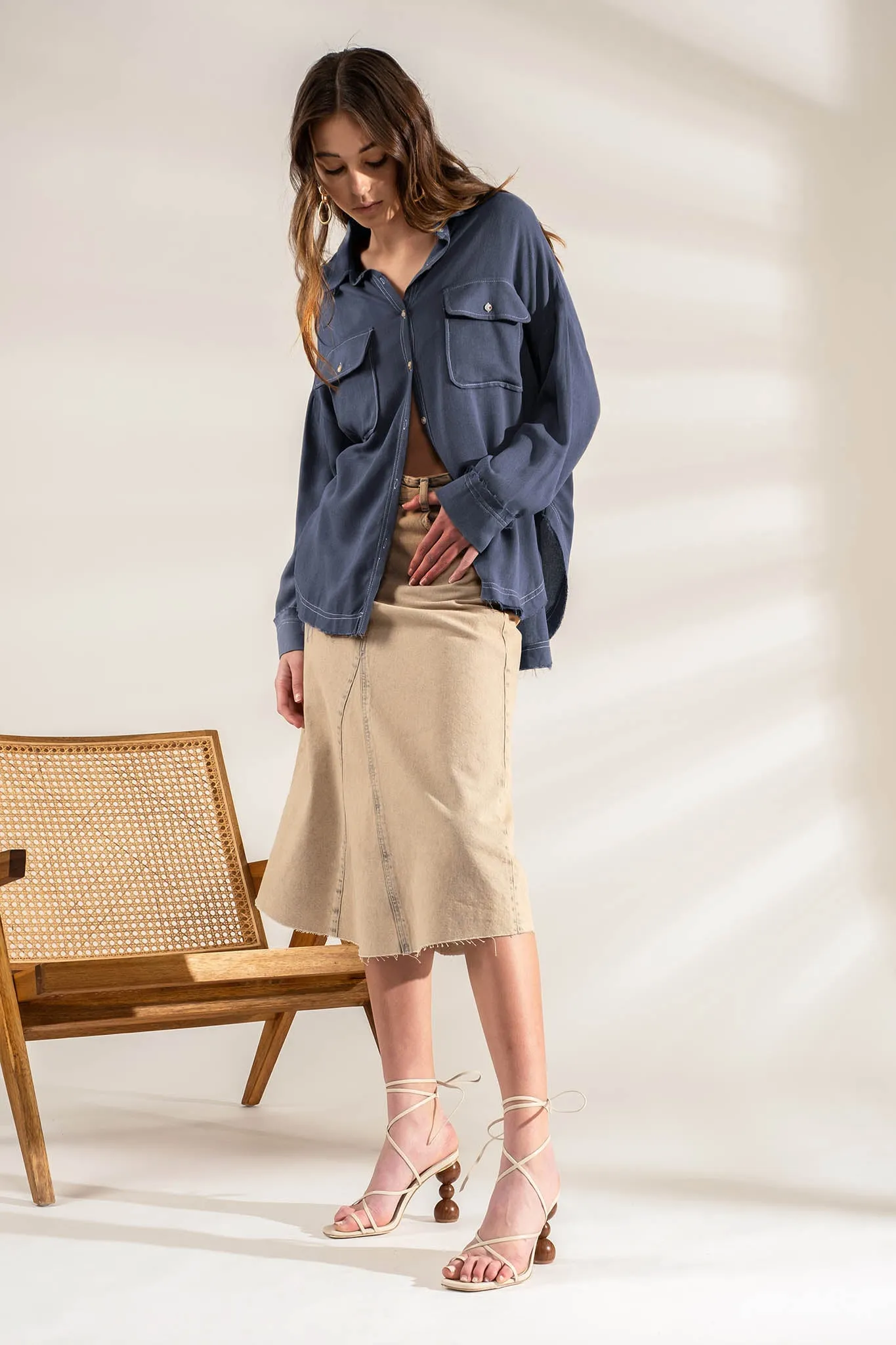 FRAY HEM OVERSIZED BUTTON DOWN SHACKET