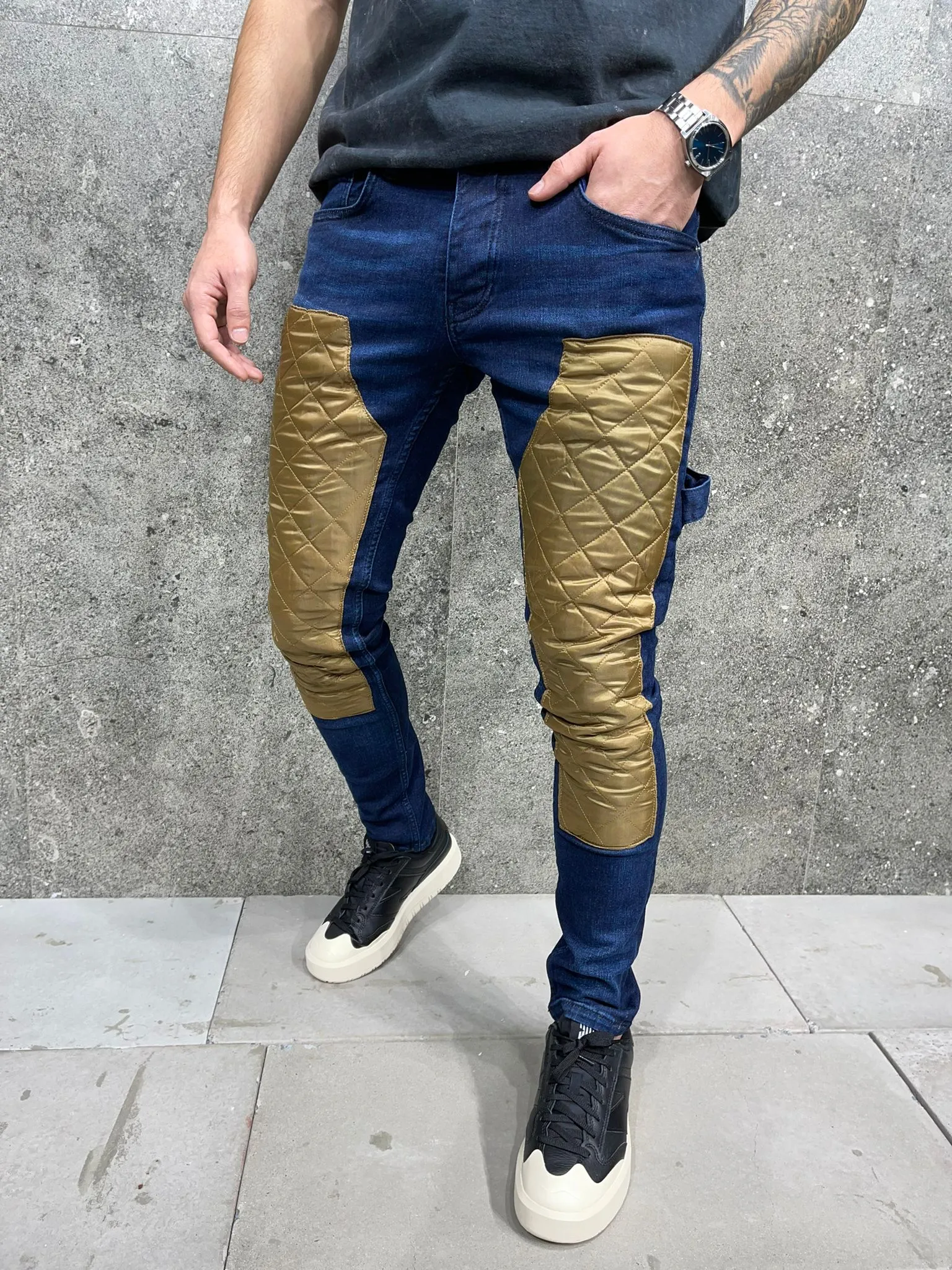 Fredo Quilted Jeans - Blue Gold  Y22A