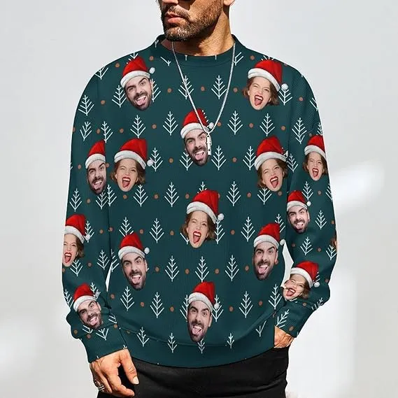 Funny Ugly Christmas Special Custom Face Men's Sweater Personalized Face Sweatshirt for Husband Father Boyfriend Light Line Black