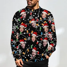 Funny Ugly Christmas Special Custom Face Men's Sweater Personalized Face Sweatshirt for Husband Father Boyfriend Light Line Black