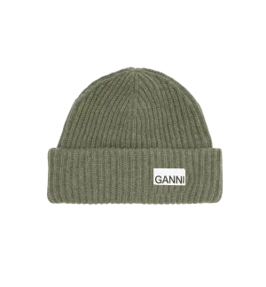 GANNI Green Structured Rib Beanie