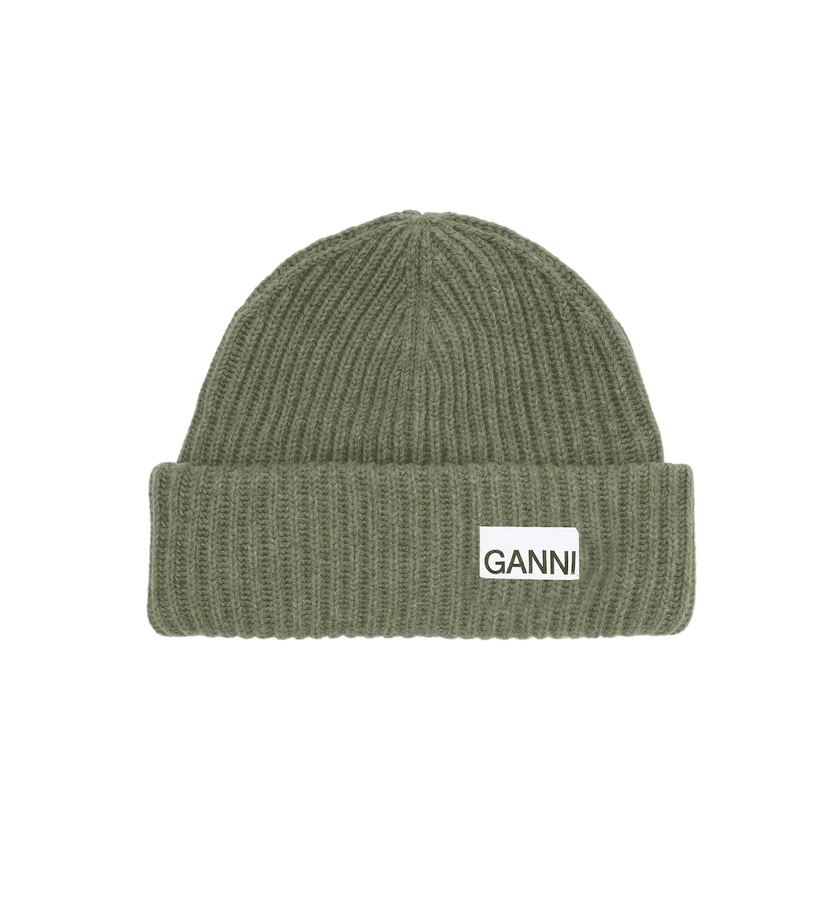 GANNI Green Structured Rib Beanie