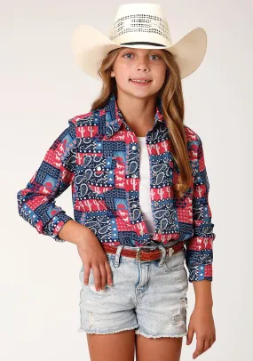 GIRLS LONG SLEEVE SNAP BANDANA PRINT RAYON SHIRT