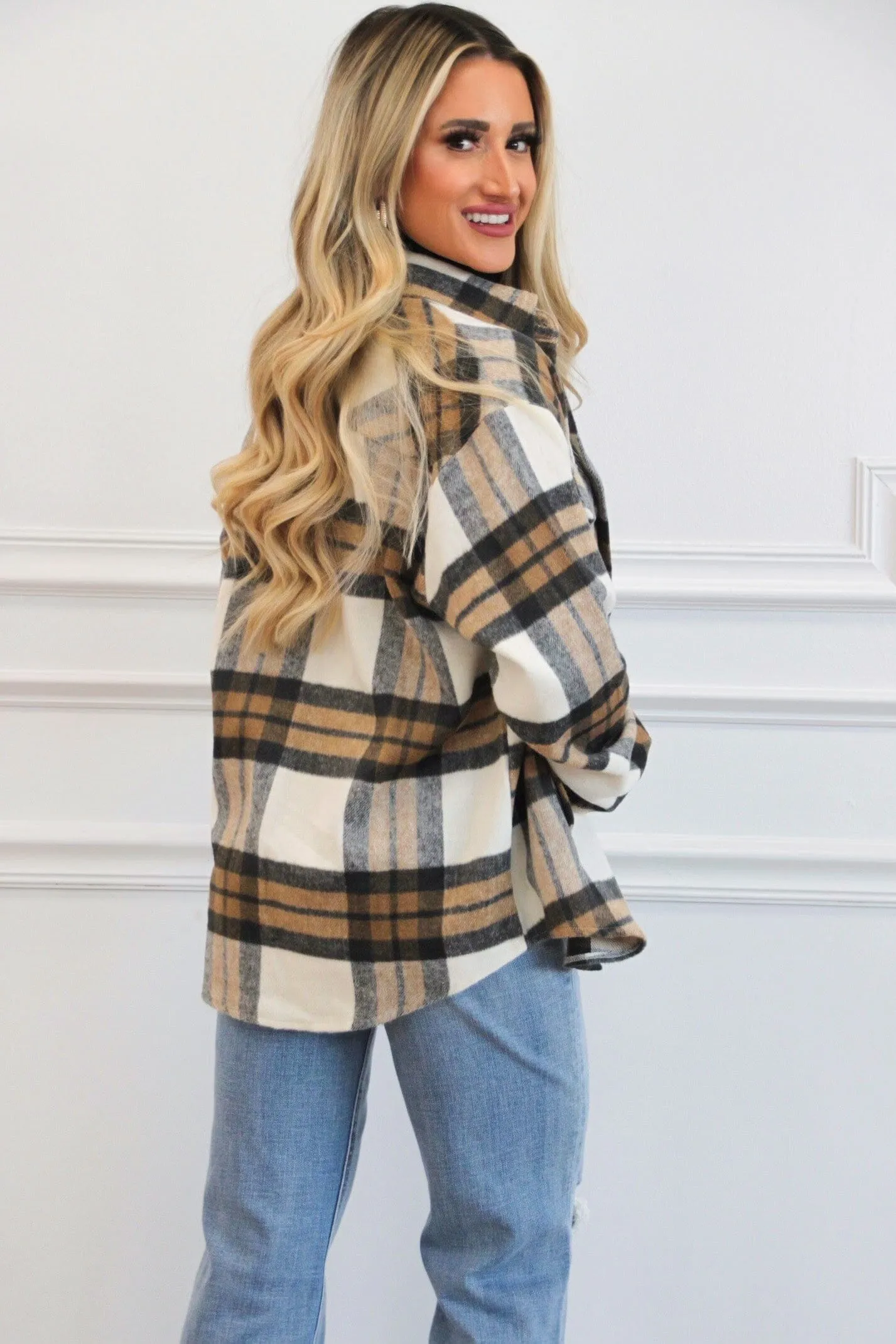 Gone Tomorrow Plaid Shacket: Camel