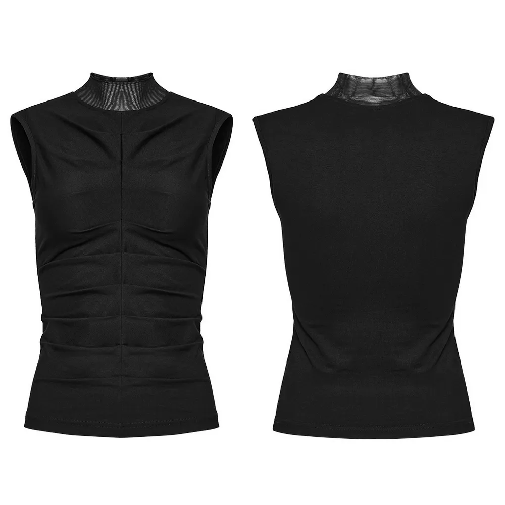 Gothic Black High Neck Top With Skeleton Pleats