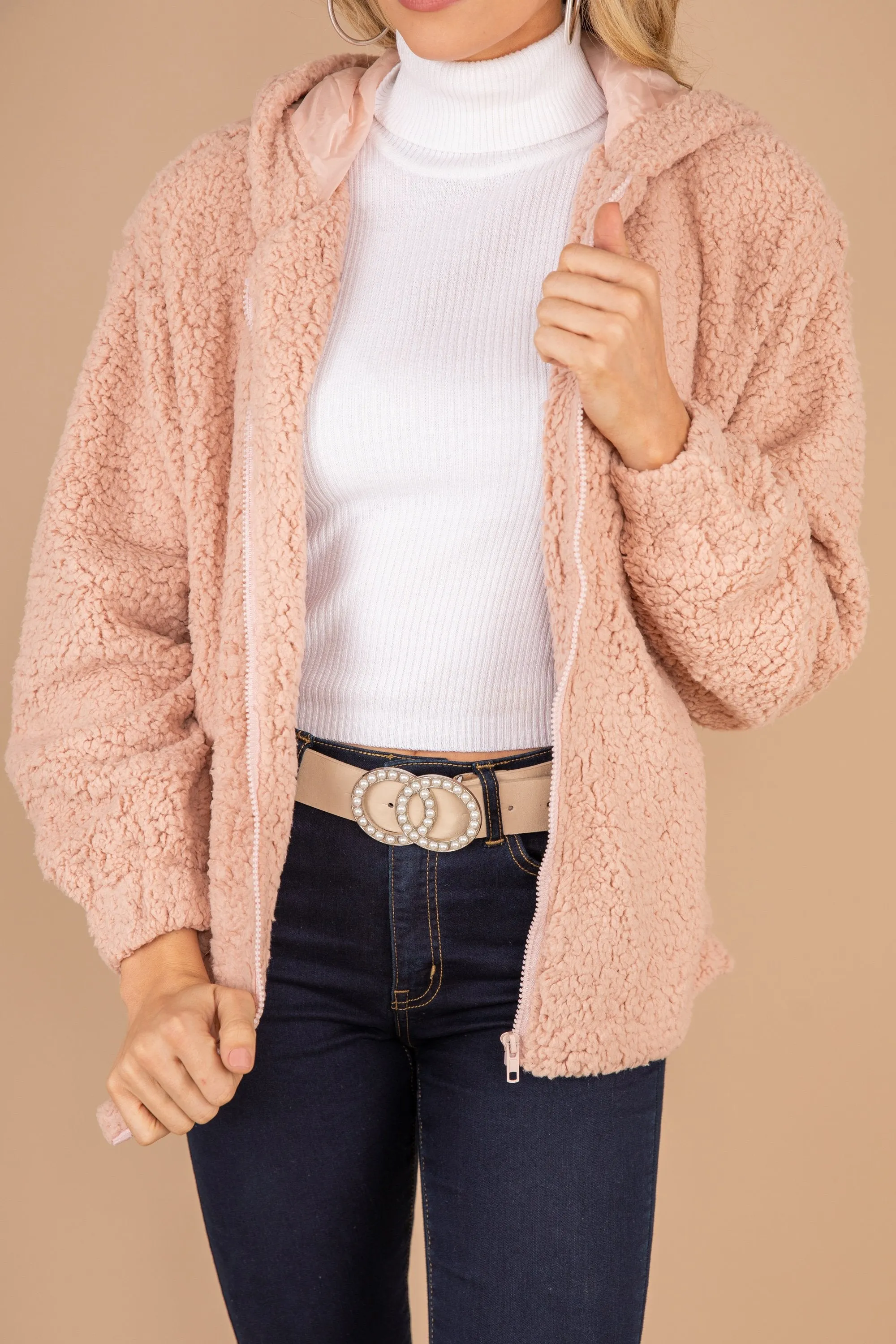 Gotta Get Cozy Blush Pink Teddy Jacket