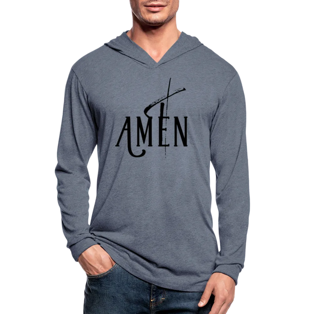 Graphic Hoodie, Amen Long Sleeve Tri-Blend Hooded Shirt