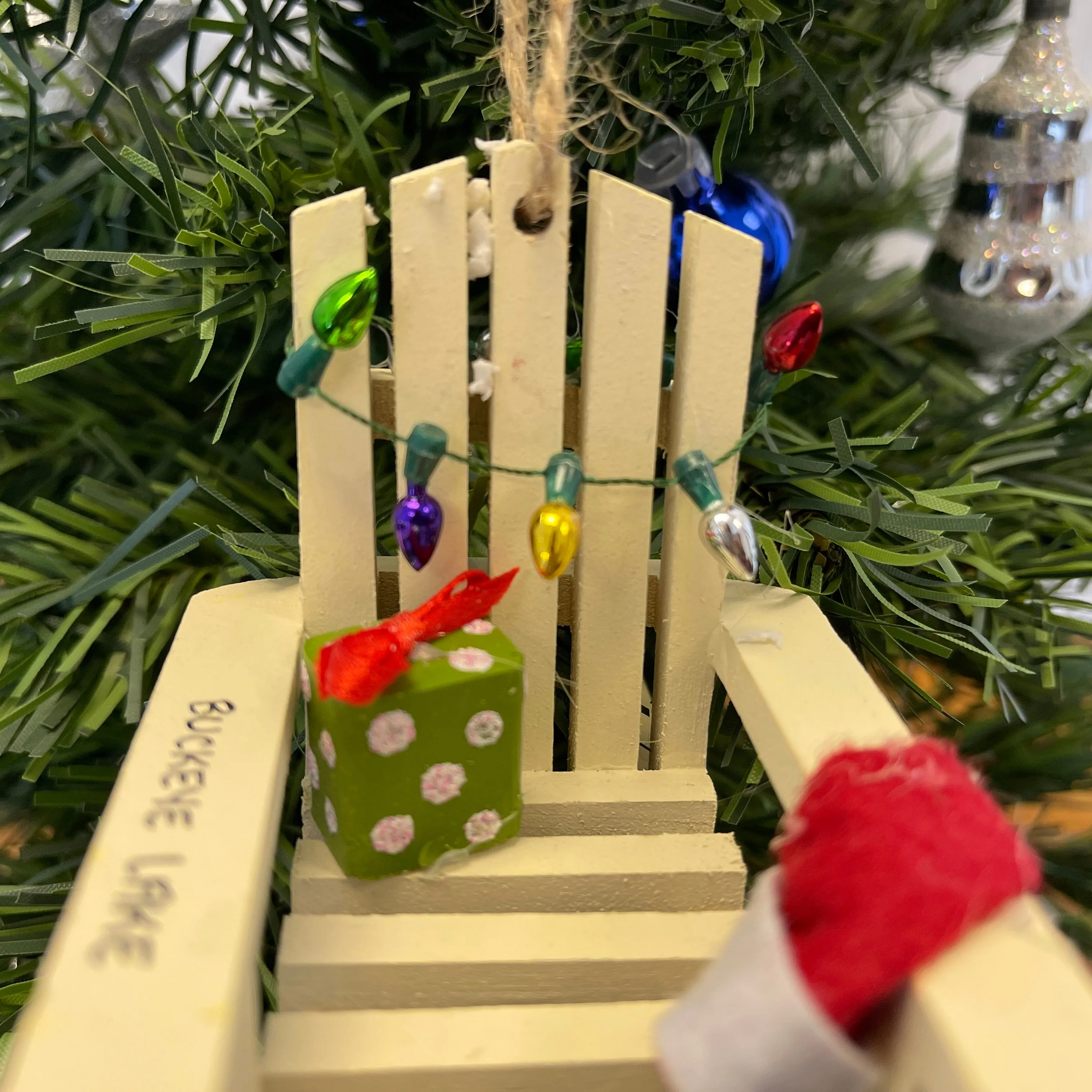 Handcrafted Ornament - Adirondack & Present with Lights