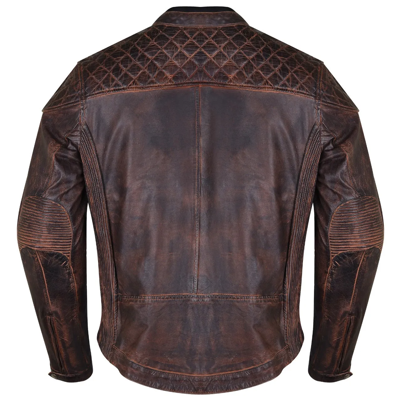 HMM521VB High Mileage Men's Vintage Brown Leather Jacket with Diamond Stitched Shoulders