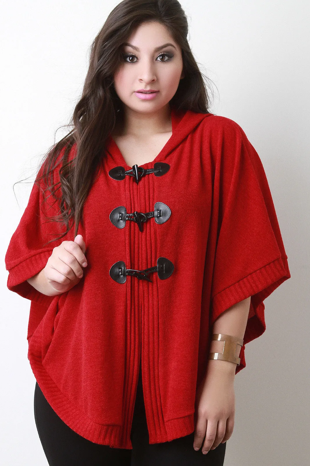 Hooded Knit Toggle Poncho