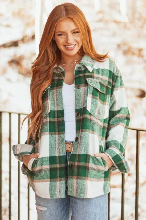 Hunter Green and Ivory Plaid Button Up Shacket