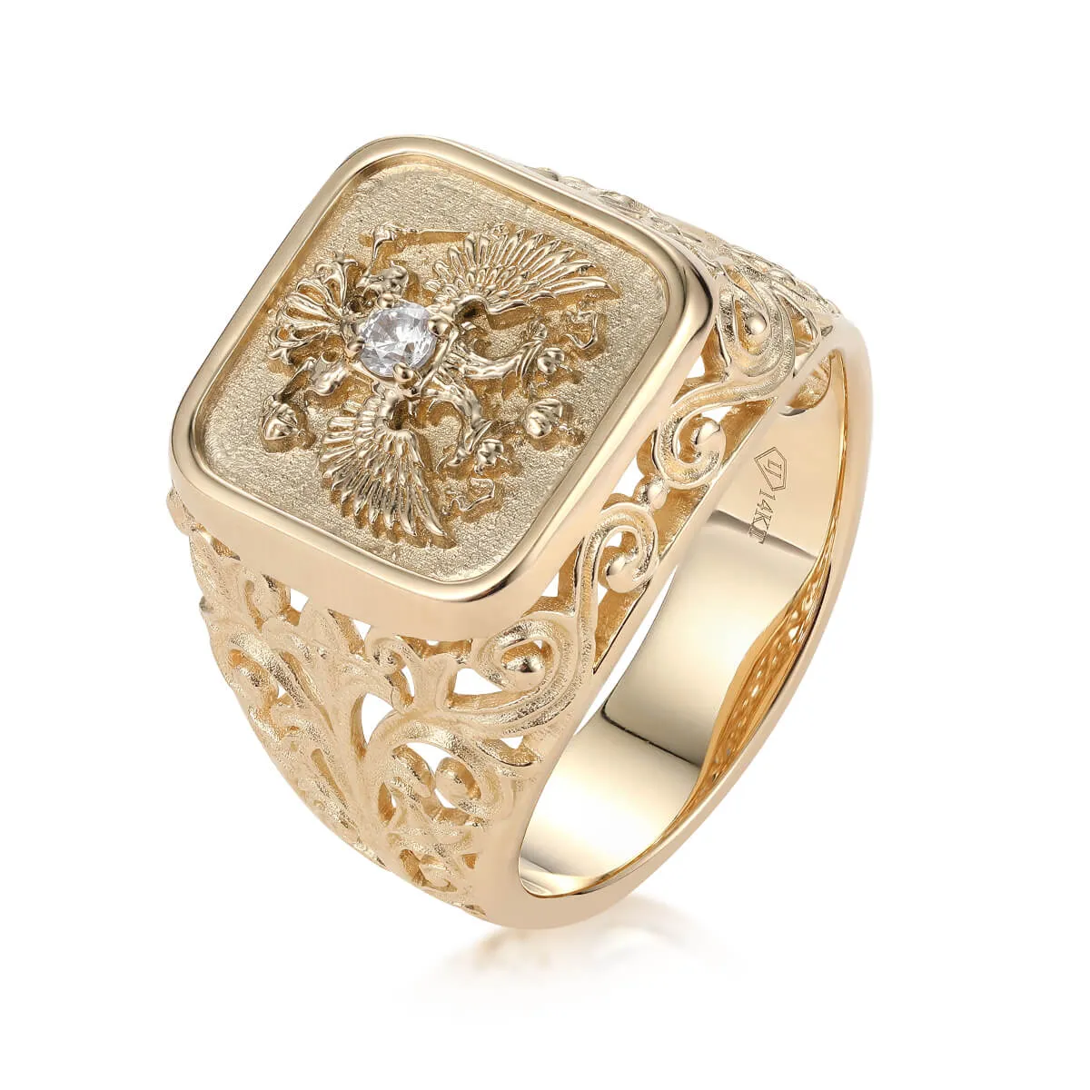 Imperial Eagle Coat Of Arms Ring With Diamonds