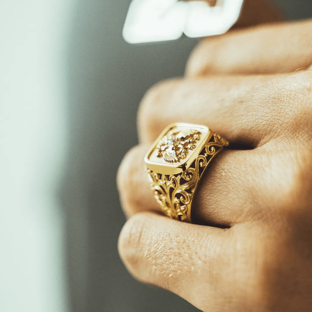 Imperial Eagle Coat Of Arms Ring With Diamonds