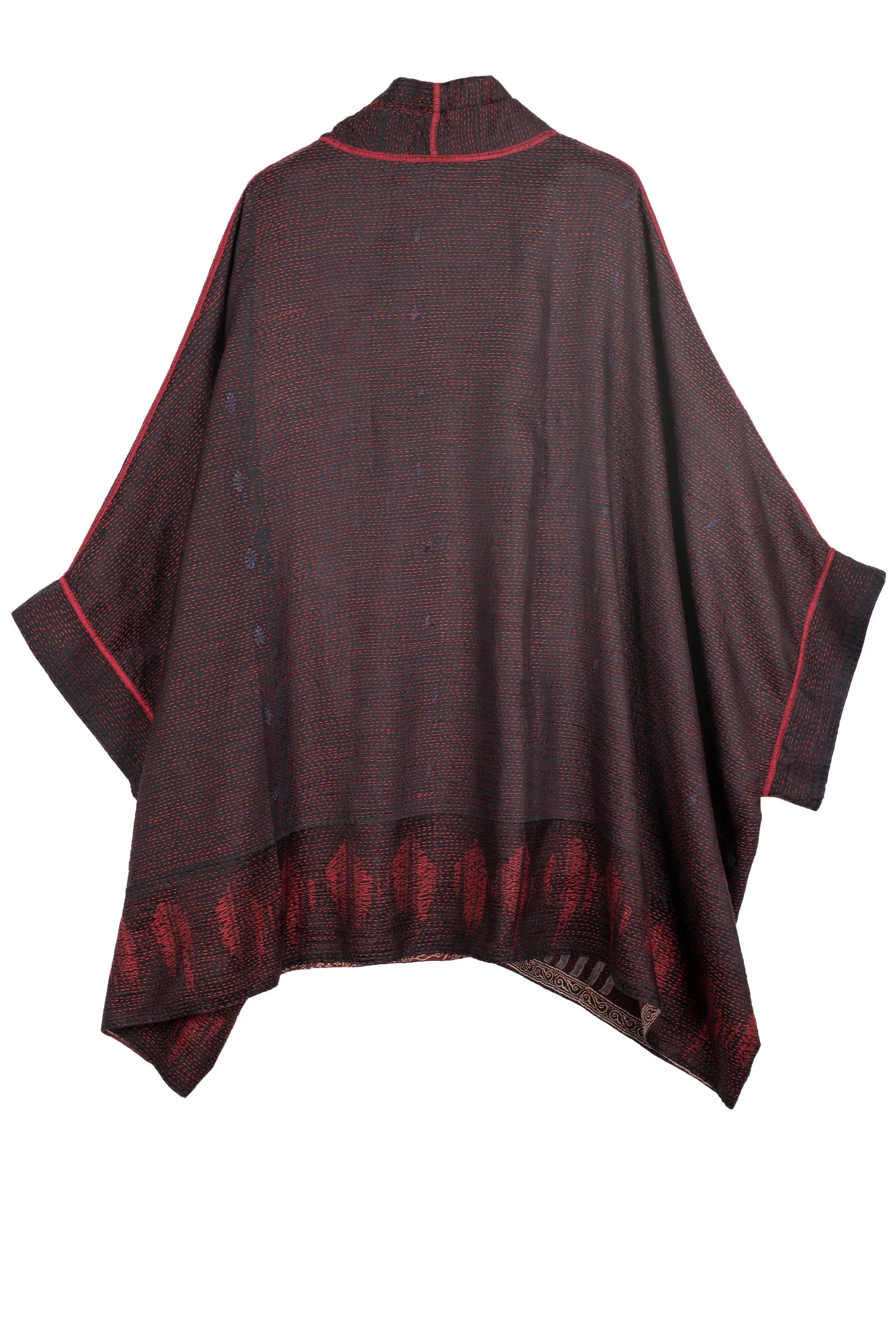 INDONESIAN PRINT & BORDER SHIBORI KANTHA DOUBLE COLLAR PONCHO