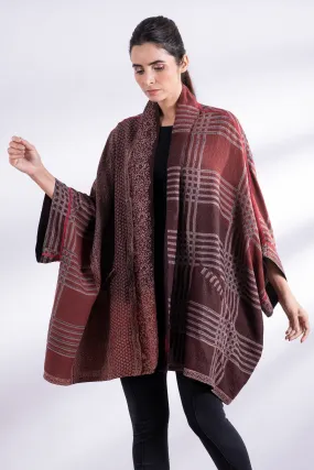 INDONESIAN PRINT & BORDER SHIBORI KANTHA DOUBLE COLLAR PONCHO