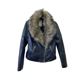 Jacket Faux Fur & Sherpa By H&M In Black, Size:8