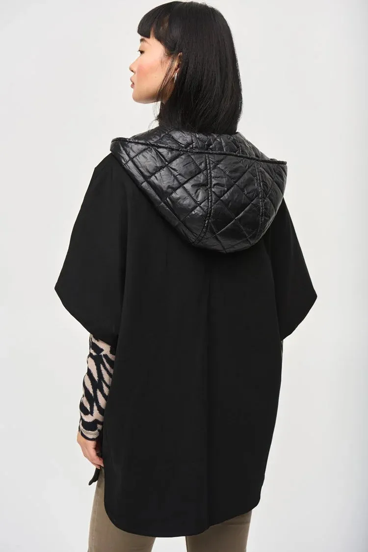 Joseph Ribkoff Black Heavy Knit Reversible Hooded Cape