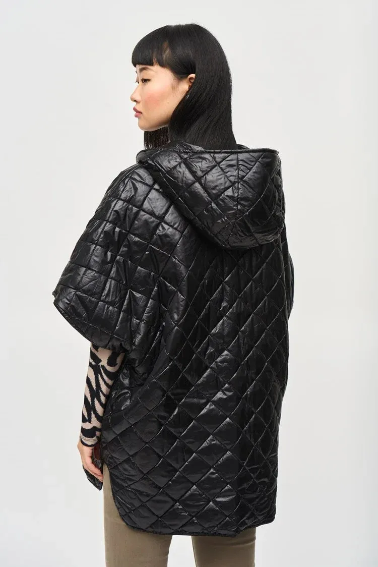 Joseph Ribkoff Black Heavy Knit Reversible Hooded Cape