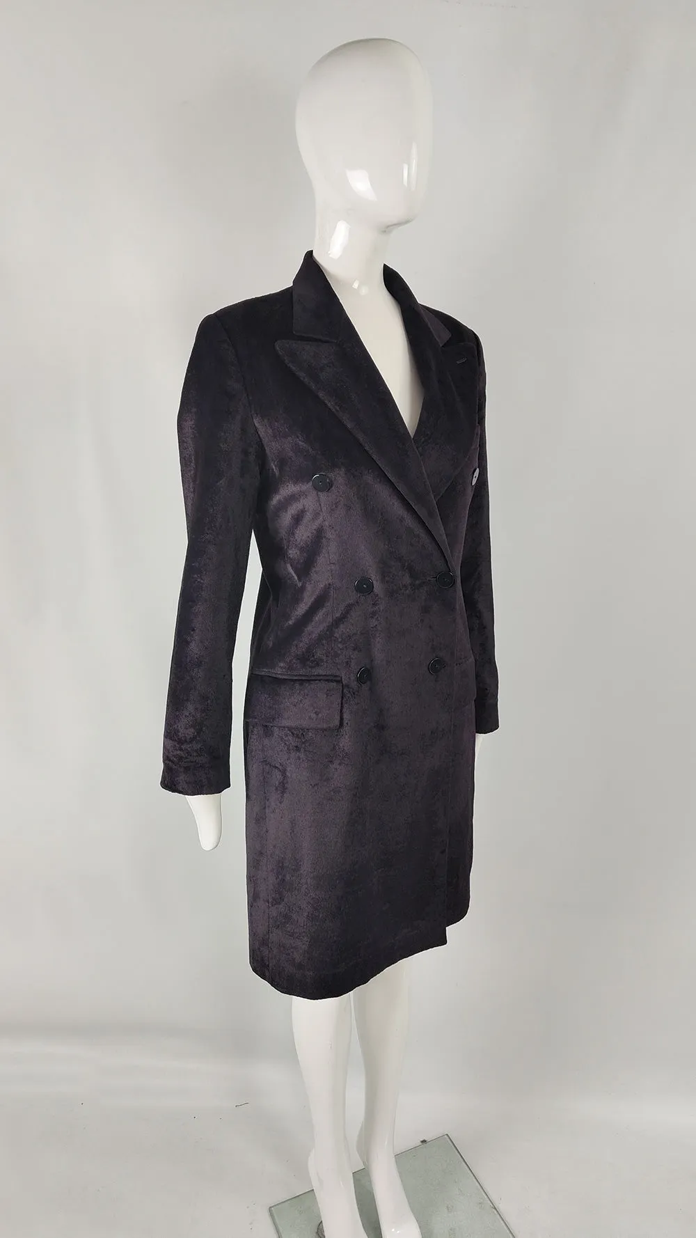 Joseph Vintage Womens Darkest Purple Velvet Pea Coat, 1990s