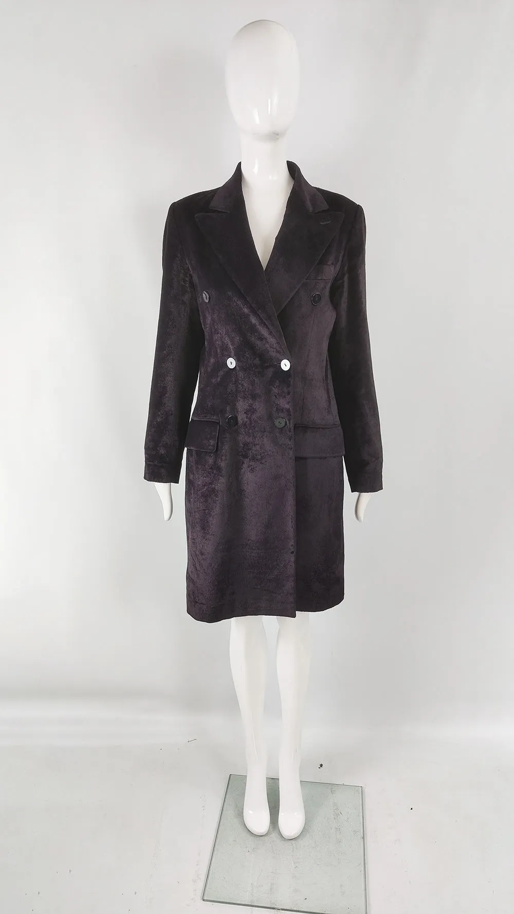 Joseph Vintage Womens Darkest Purple Velvet Pea Coat, 1990s